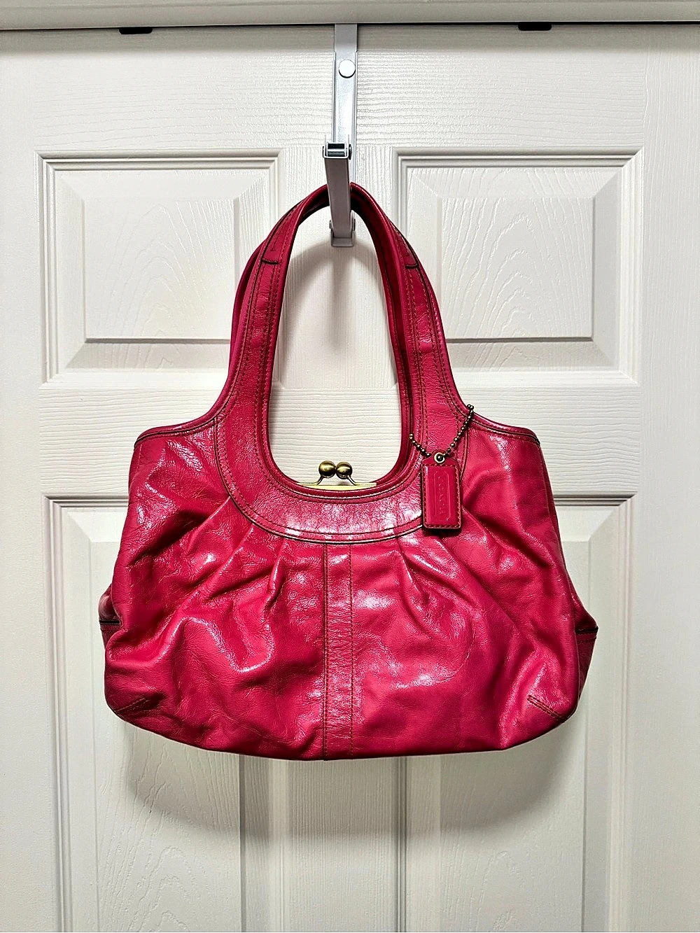 Coach Ergo Pleated Framed Kisslock Satchel Pink Leather Shoulder Bag